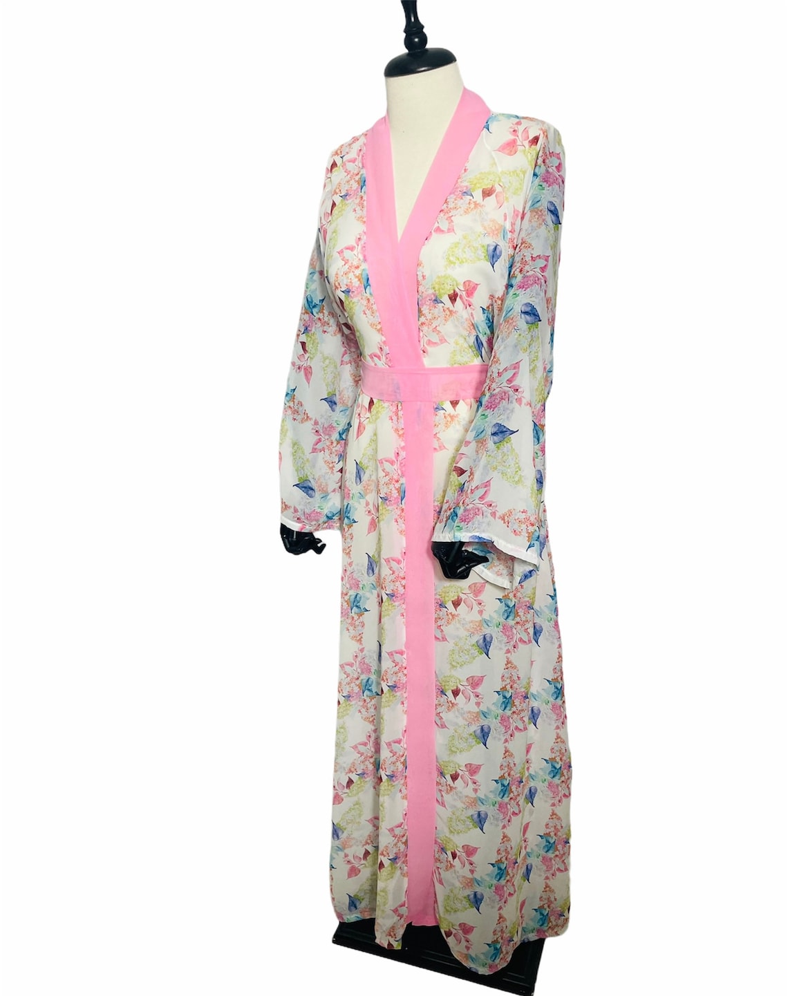 Colorful Leaf Flowy Sheer Robe Cover Up Chiffon Long Kimono - Etsy