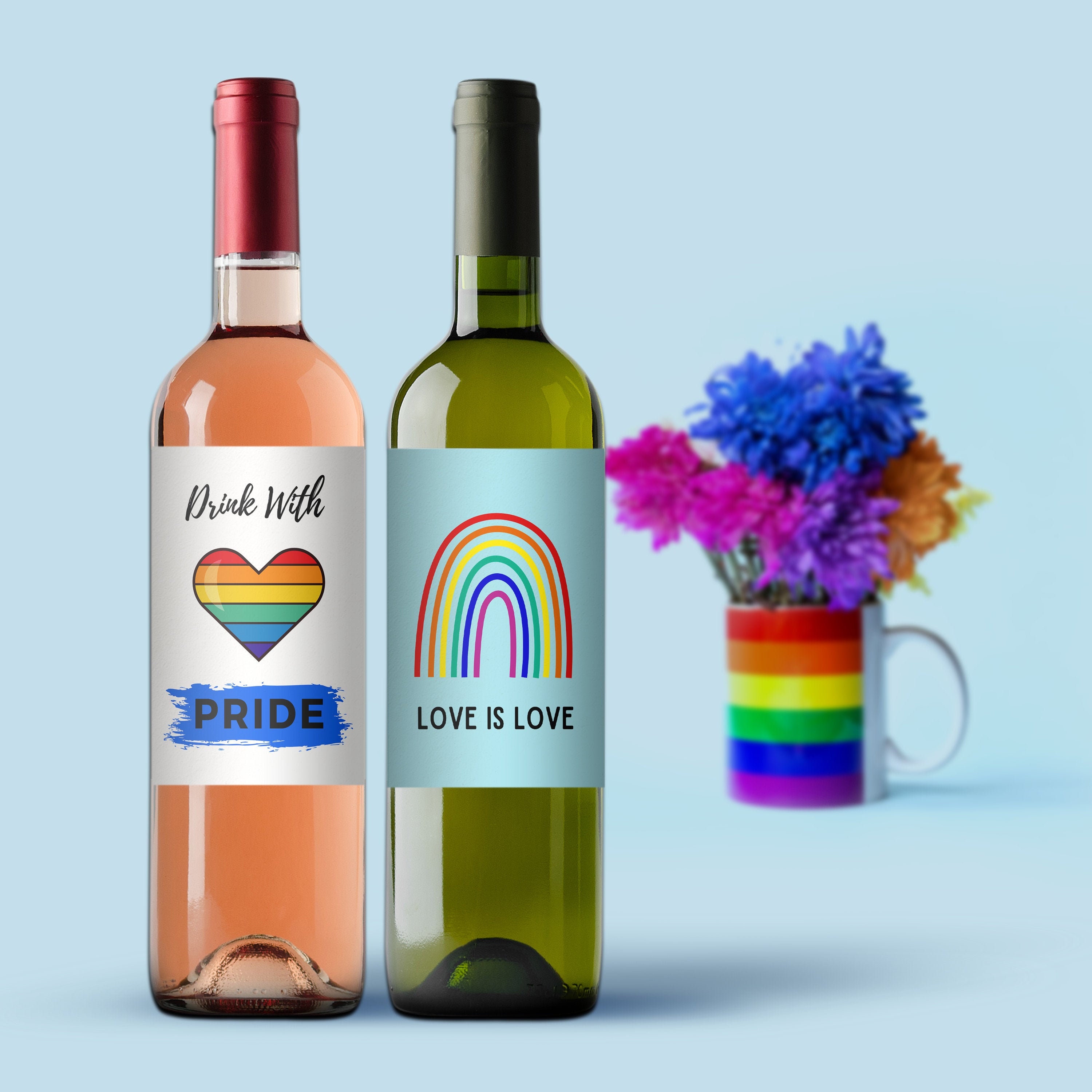 Gay Pride Wine Bottle Labels Custom Rainbow Pride Wine Gift Etsy