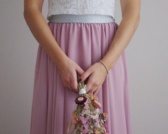 Jupe maxi en mousseline avec taille élastique. 36 - vieux rose - état civil / mariage