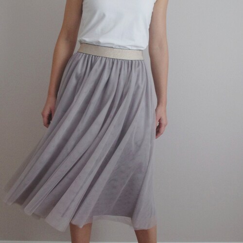 Soft tulle skirt taupe with elegant rubber waistband - registry office / wedding / bridesmaid