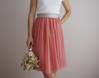 Soft tulle skirt coral with elegant elastic waistband - registry office / wedding / bridesmaid