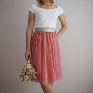 Soft tulle skirt coral with elegant elastic waistband - registry office / wedding / bridesmaid