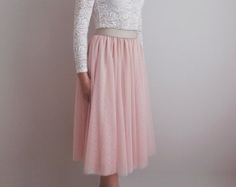 Soft apricot tulle skirt with elegant elastic waistband - registry office / wedding / bridesmaid