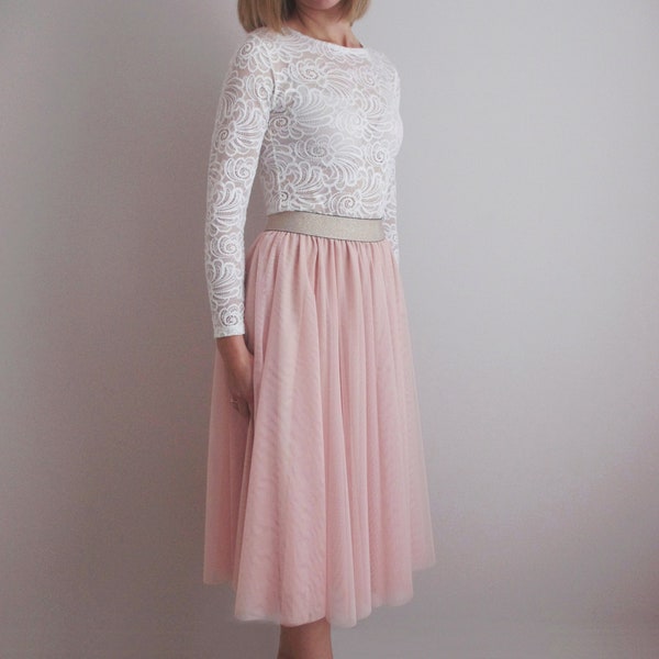 Soft apricot tulle skirt with elegant elastic waistband - registry office / wedding / bridesmaid