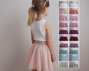 Girls' tulle skirt with glitter elastic waistband - wedding flower girl communion