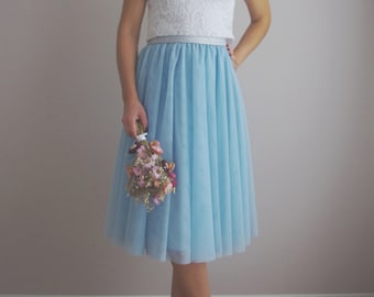 Soft tulle skirt light blue with elegant elastic waistband - registry office / wedding / bridesmaid