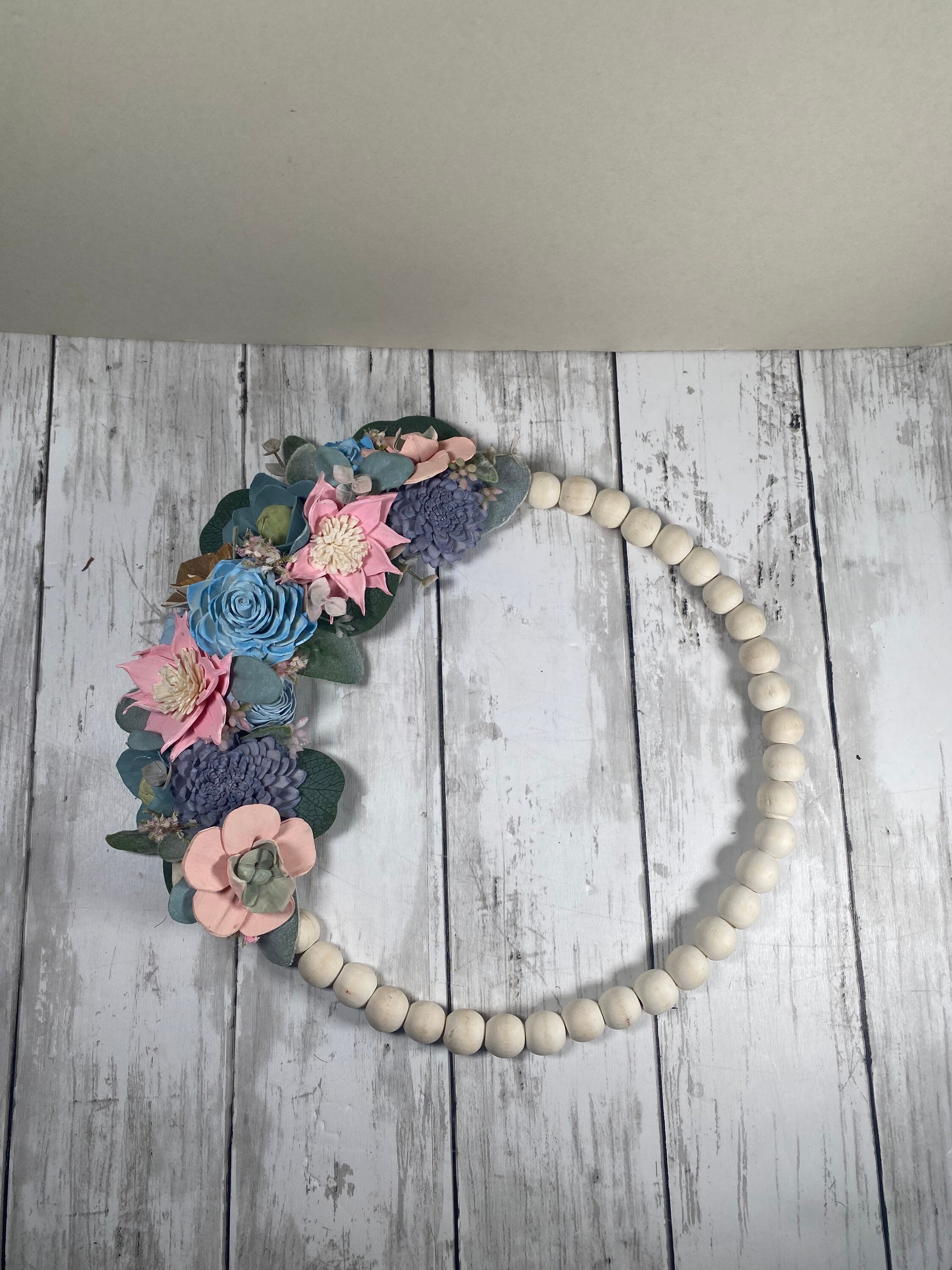 Personalized Wood Bead Wreath / Sola Wood Flower Wreath / Etsy