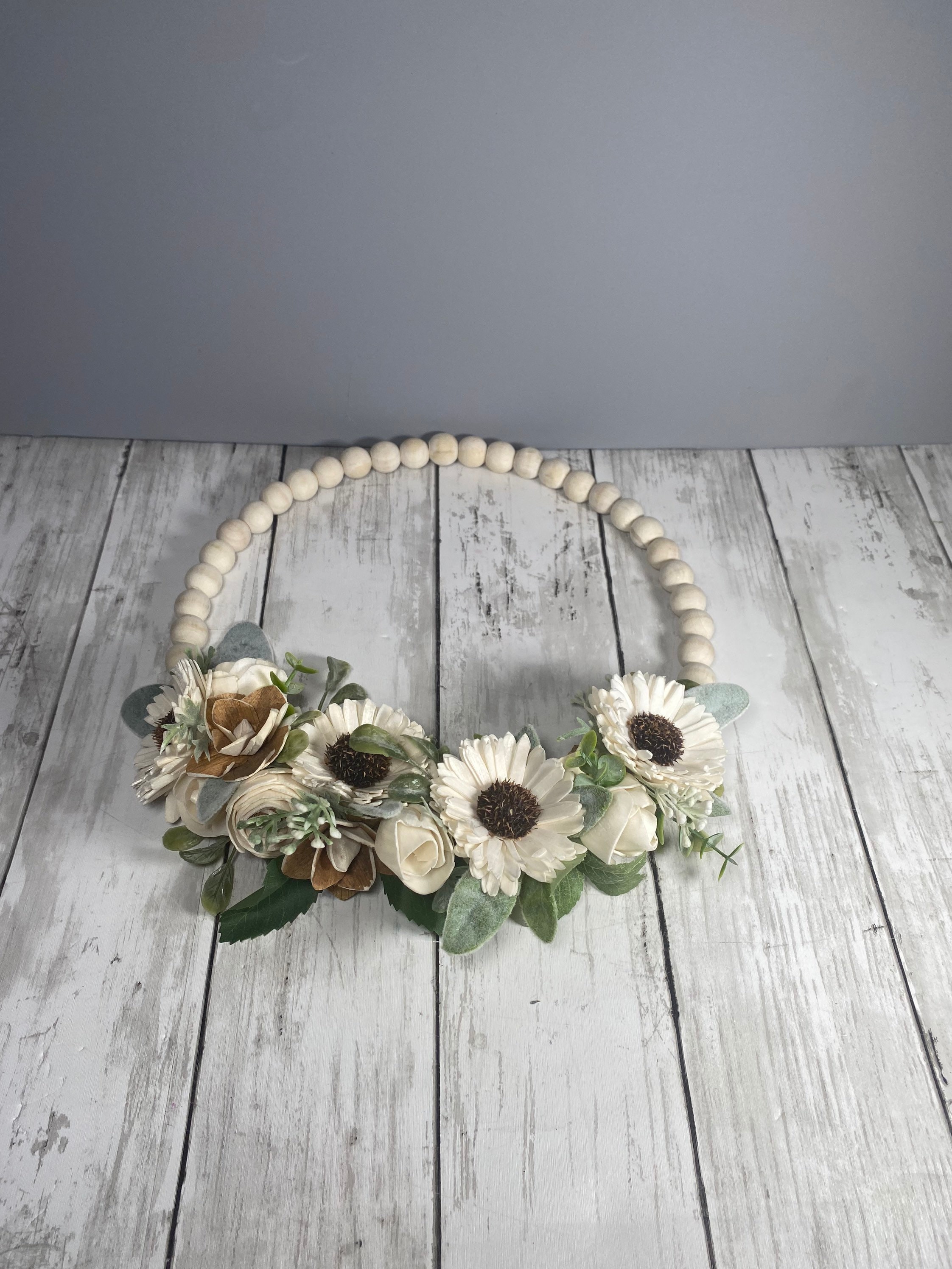 Personalized Wood Bead Wreath / Sola Wood Flower Wreath / Etsy