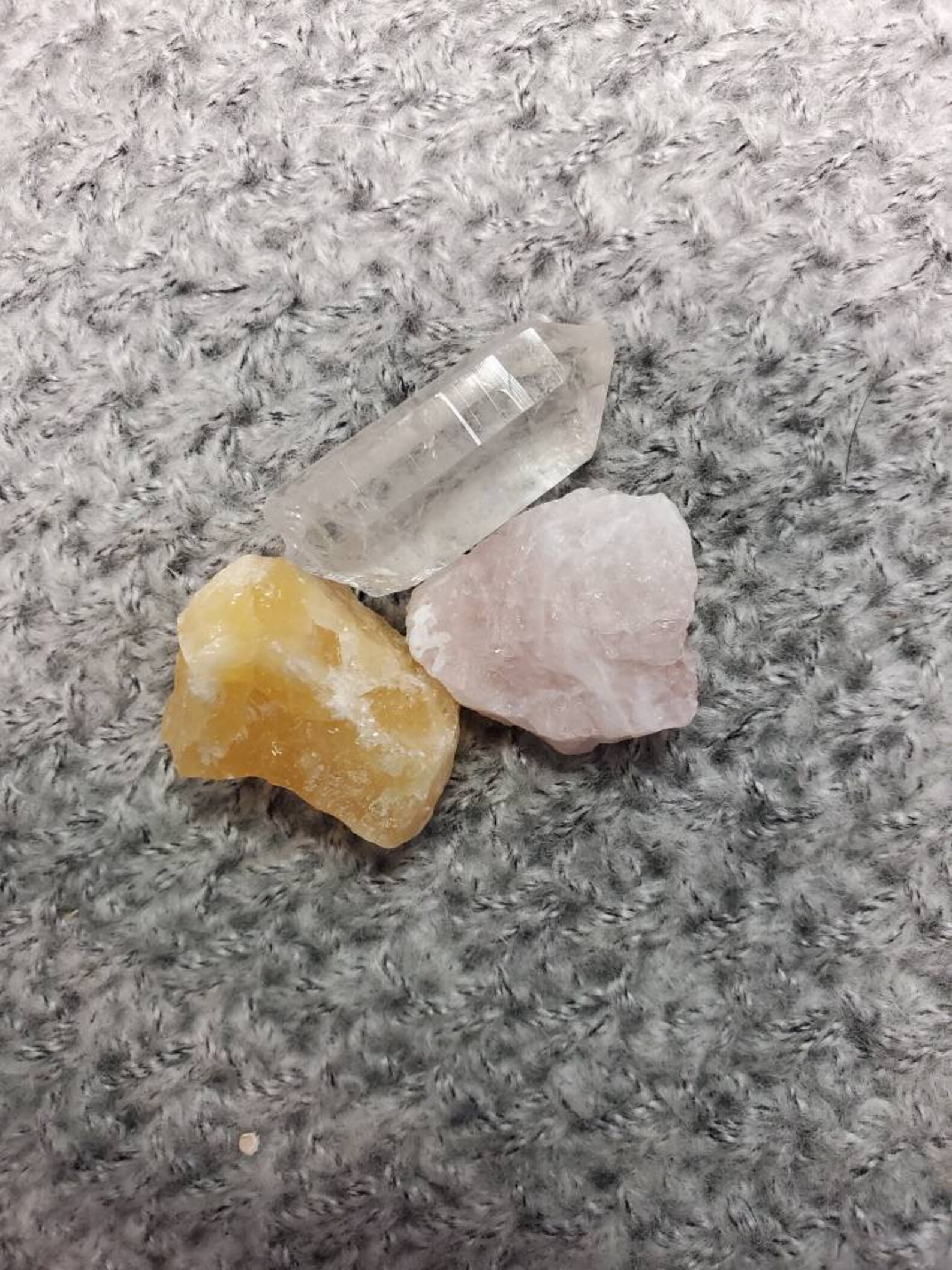Orange Calcite Rose Quartz and Clear Quartz trio to bring you Etsy