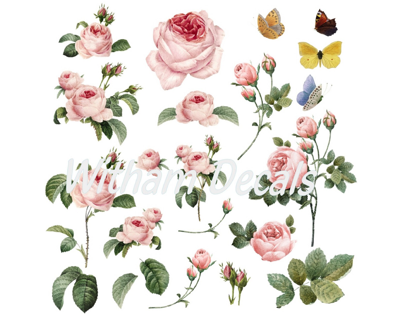 Pink Rose mix Flower decal Furniture print vinyl Wall Stickers Etsy