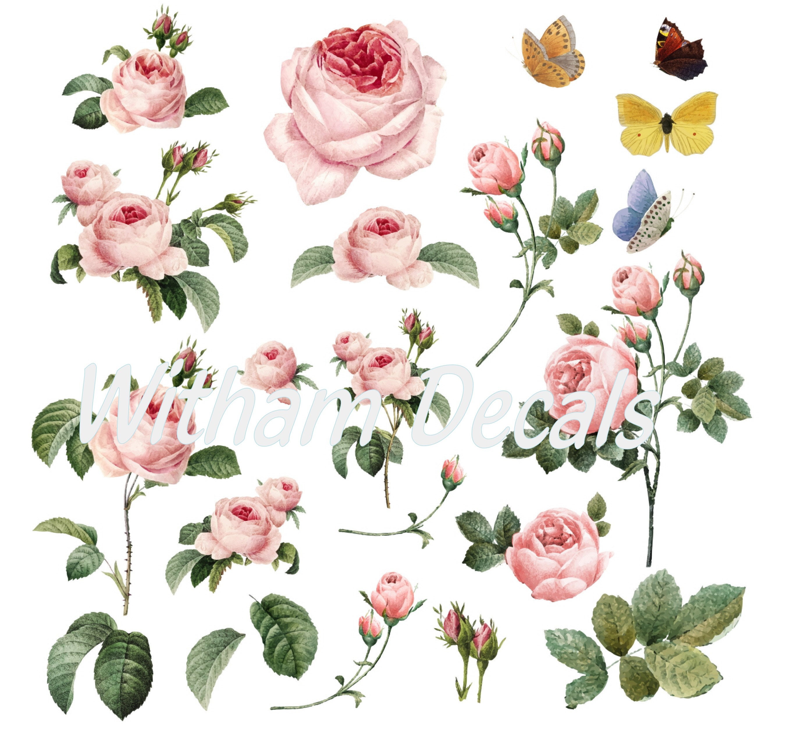 Pink Rose mix Flower decal Furniture print vinyl Wall Stickers Etsy