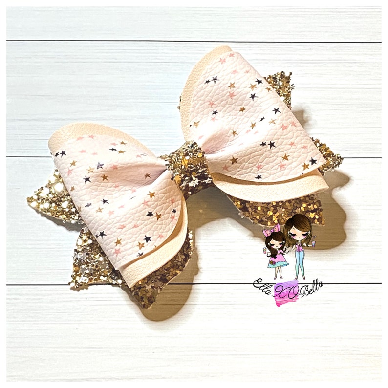 Gold Glitter Hair Bow/starry Hair Bow/gold Star Bow Etsy