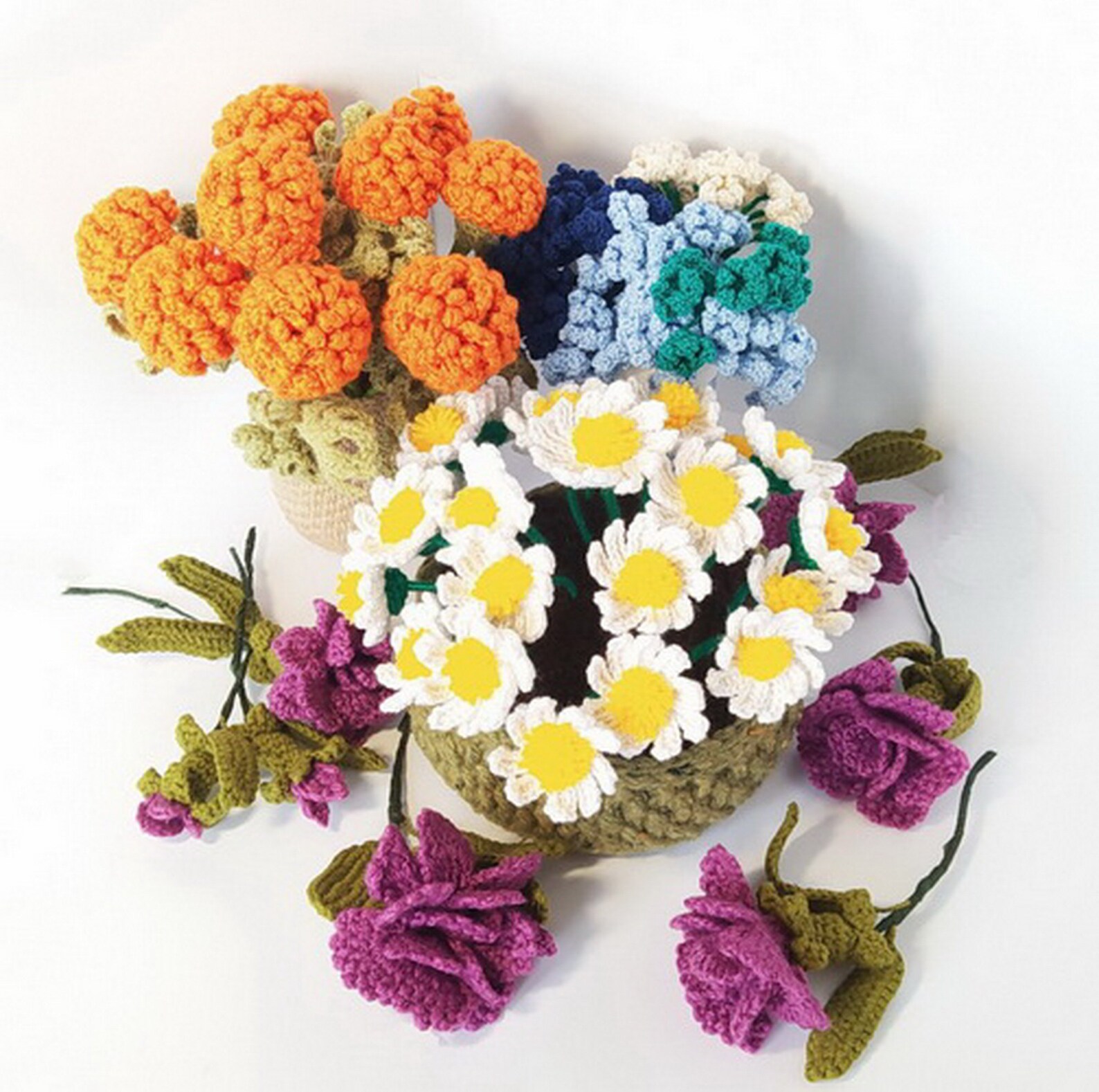 Crochet Daisies in Basket Pot of Daisies Flower Arrangement Etsy UK