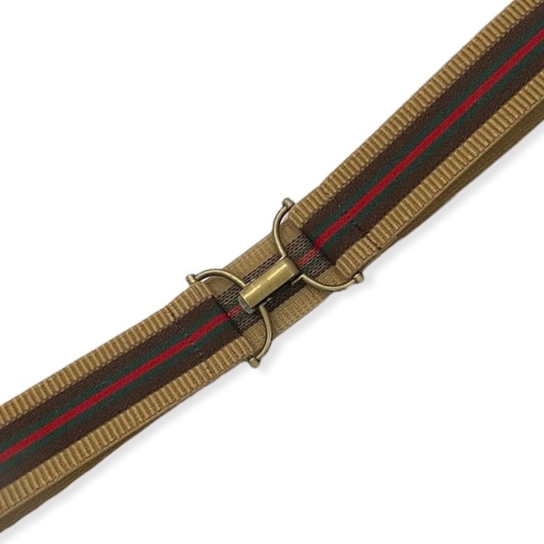 1.5” Tan, Brown Green  Red Stripes -  Elastic Equestrian Belt