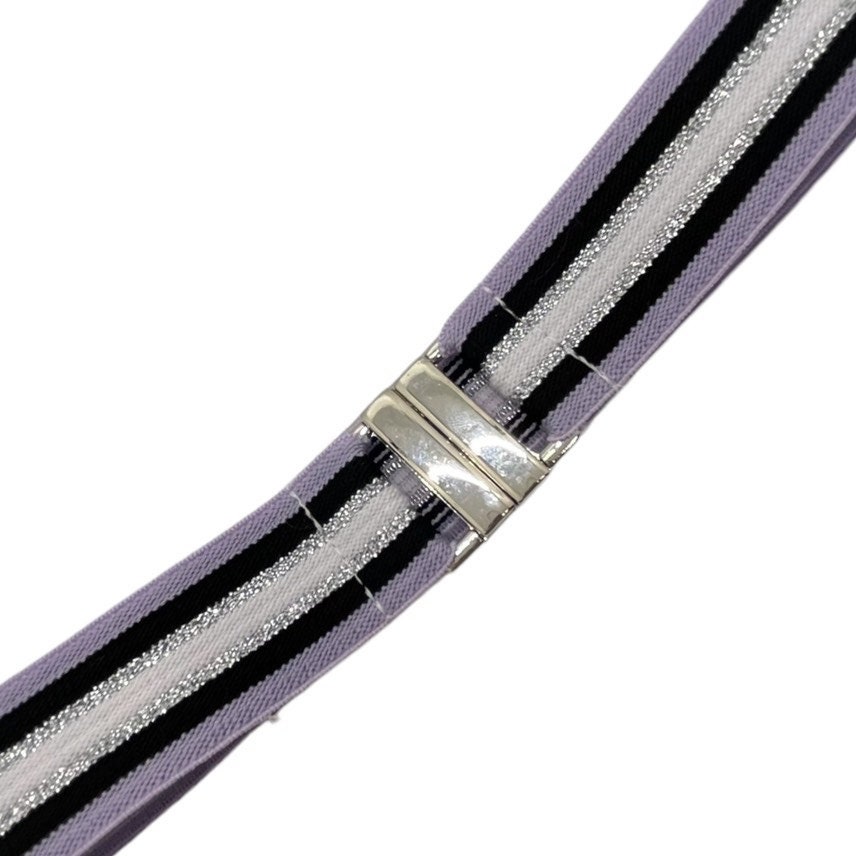 Sparkle Skinnies - Purple Black White Silver Metallic Stripe 1.25” Custom Elastic Belt