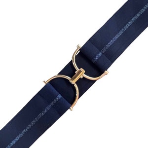 2” Soft Navy Center Metallic Stripe -  Elastic Belt