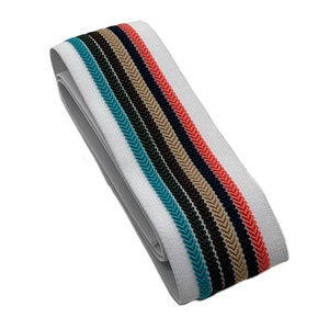 2” Teal/Coral/Tan/Brown Stripes - Elastic Equestrian Belt