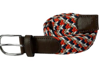 Ceinture extensible en corde tressée orange bleu marine blanc beige