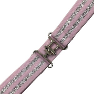 Sparkle Skinnies 1”-1.25” Pink w Silver Metallic Stripe Custom Elastic Stretch Skinny Belts