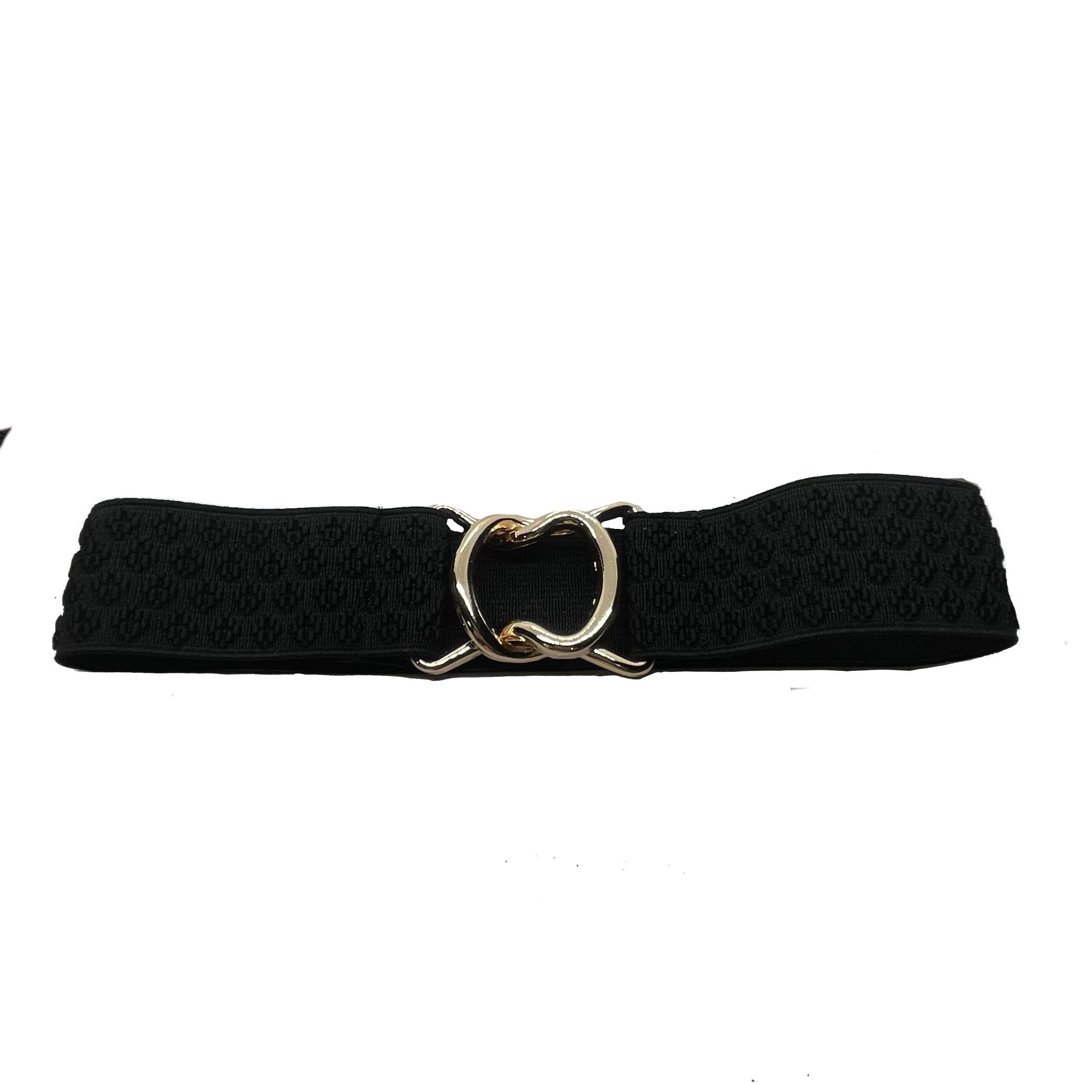 Black Rustic Glam Iron Buckle Elastic Statement Belt Core Black Premium Stretch Belt – Trono Golf main image 4