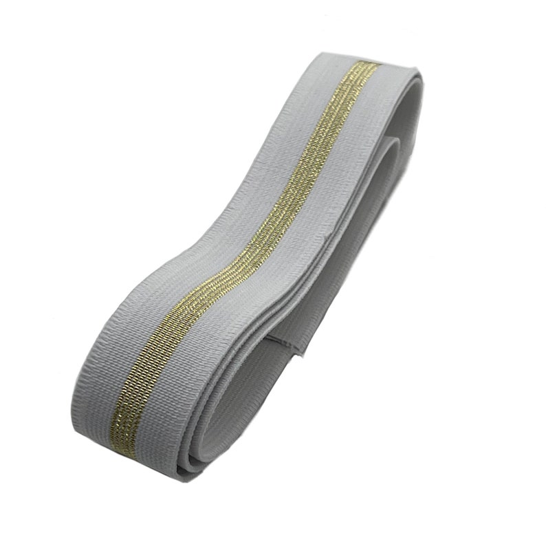Custom Elastic Equestrian Belt Mini Skinnies White w Gold Metallic Stripe Child PonyLeadline 1\u201d-1.25\u201d