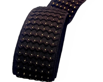 2” Black Waves Gold Flecks-  Custom Elastic Equestrian Belt