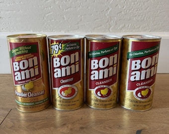 Vintage Bon Ami Powder Cleanser Lot of 4 Sealed NOS Gold Label Can Variations Kitchen Advertising Collectible 2005-2009