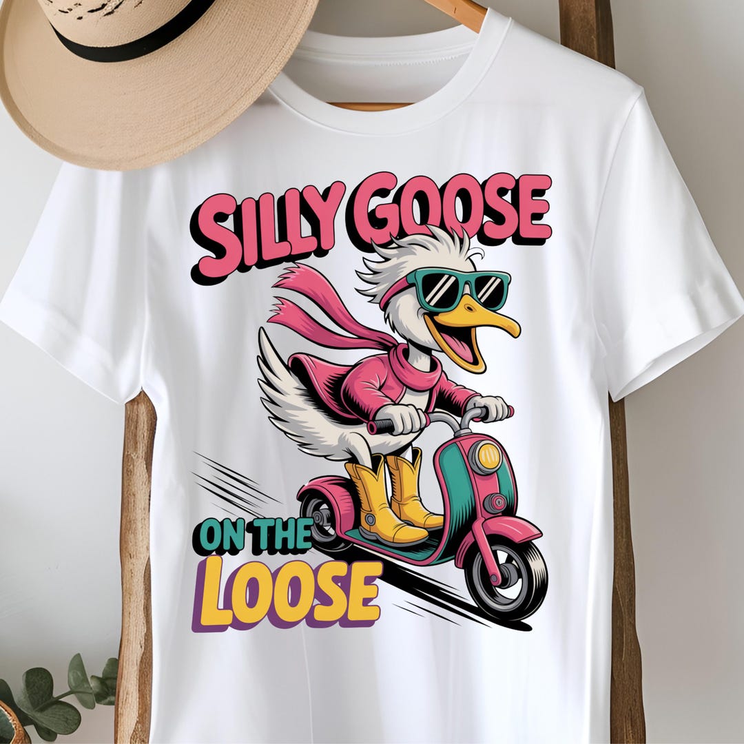 Silly Goose on the Loose Retro Funny Duck Riding Scooter PNG. Cool ...