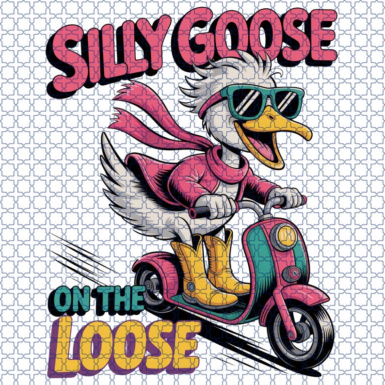 Silly Goose on the Loose Retro Funny Duck Riding Scooter PNG. Cool ...