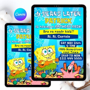 Bearbeitbare Spongebob Geburtstagseinladung Digitale Spongebob Party einladen Schwammkopf Patrick Star Geburtstagsfeier für Kinder Instant Download