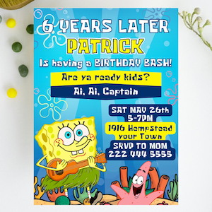 Editable Spongebob Birthday Invitation Digital Spongebob Party Invite Square Pants Patrick Star Birthday Party for kids Instant Download