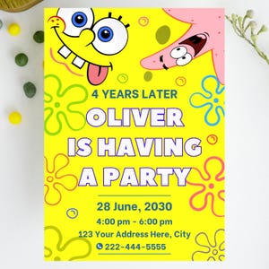 Invitation d'anniversaire modifiable de Bob l'éponge | d'invitation à une fête Bob l'éponge | Téléchargement numérique imprimable pour enfants | Carte d'anniversaire personnalisée