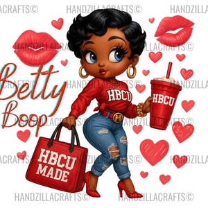 HBCU Betty Boop PNG / Clipart ragazza alla moda rossa / Download digitale HBCU / Sublimazione grafica afroamericana di Black Excellence