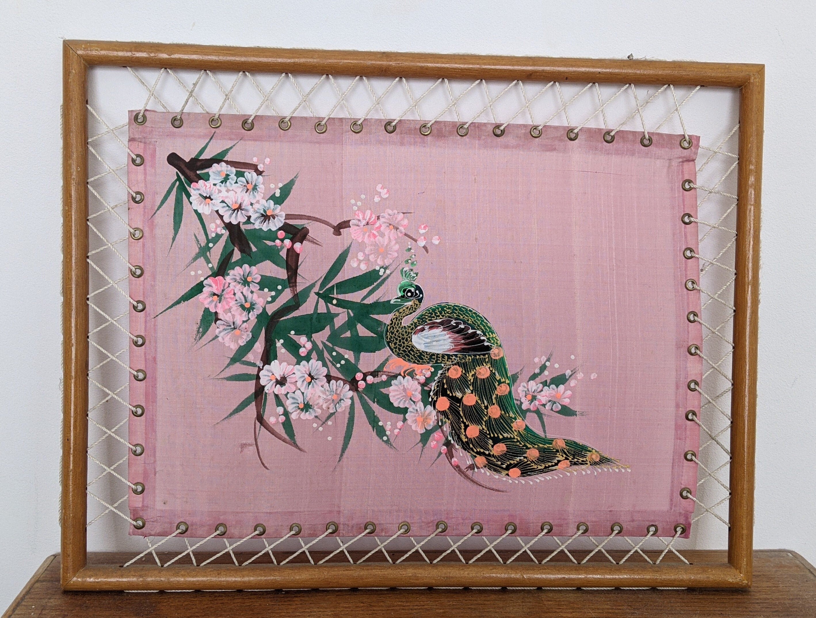 Cadre Peinture sur Soie Vintage