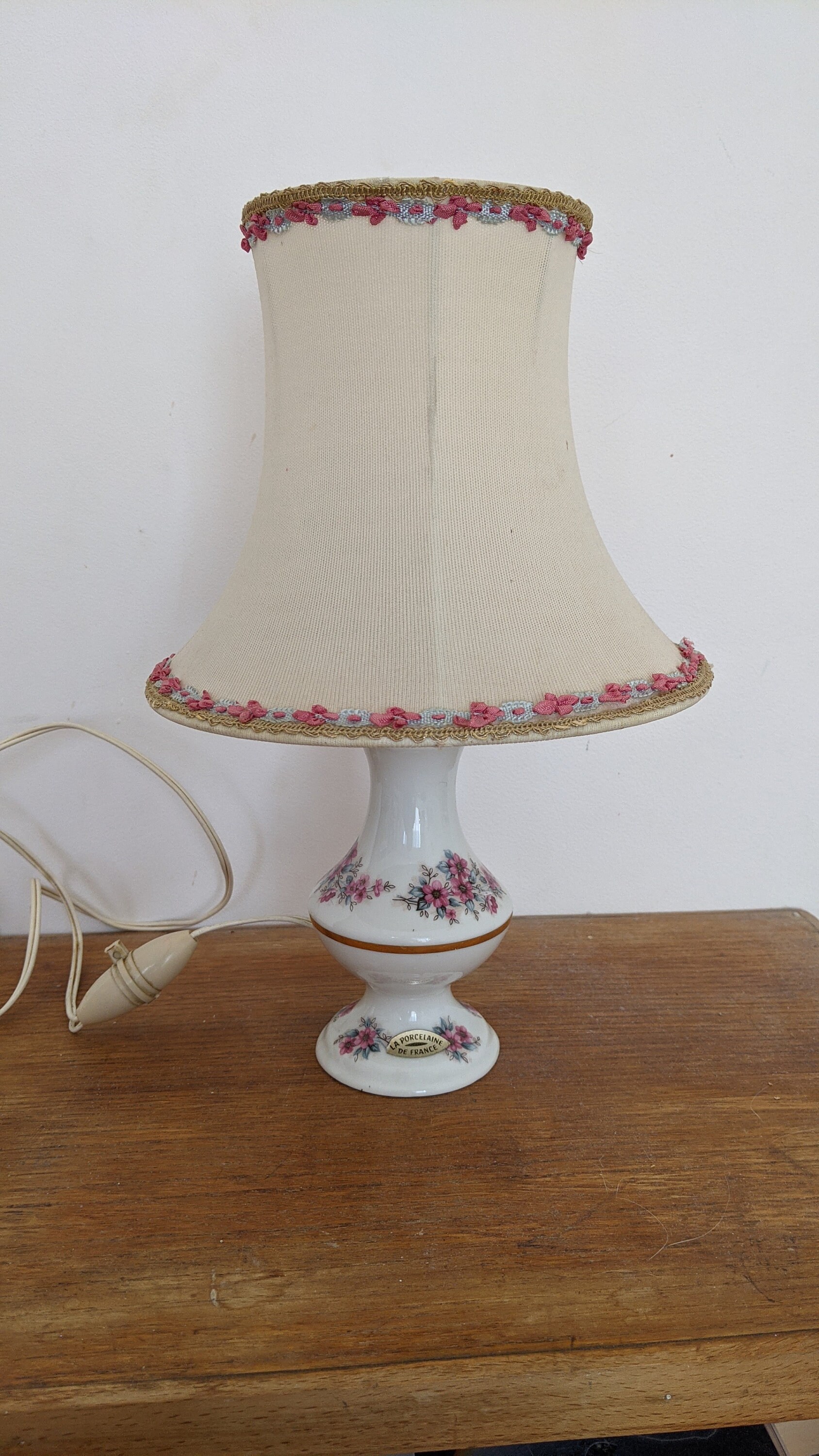 Lampe de Chevet en Porcelaine Vintage