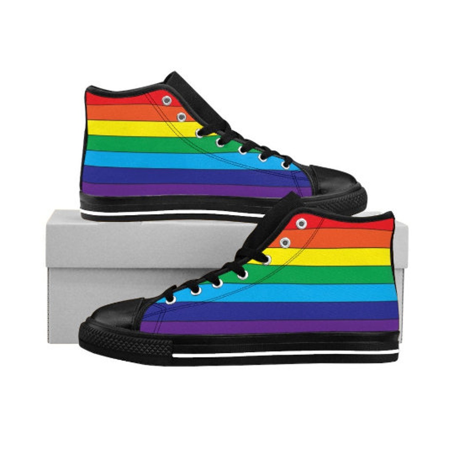 PRIDE Rainbow Men's Hightop Sneakers / Gay Shoe / LGBT Shoe Etsy
