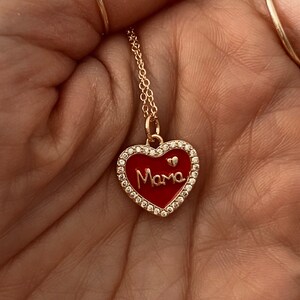 Mama red charm necklace, Sterling Silver 925