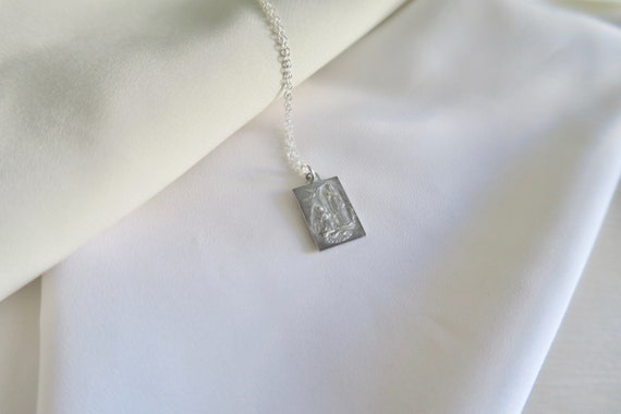 Virgin Mary Lourdes Medal Necklace, Aluminum Vint… - image 3