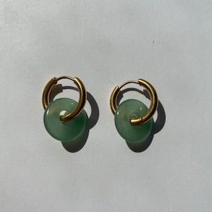 Gold hoops with Aventurine, Hypoallergenic