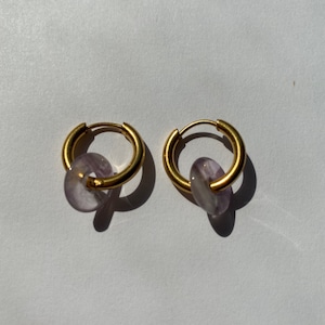 Gold hoops with Amethyst, Hypoallergenic