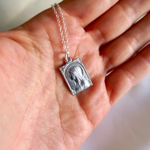 Virgin Mary Lourdes Medal Necklace, Aluminum Vintage 1960s-1970s