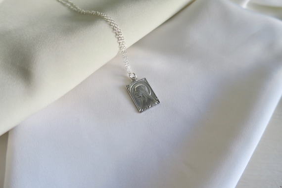 Virgin Mary Lourdes Medal Necklace, Aluminum Vint… - image 2
