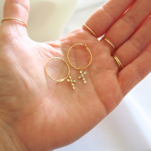 Dainty cross hoop earrings,  Swarovski earrings, Vintage 1990s