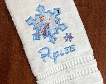 name embroidery available Anna or elsa hooded towel
