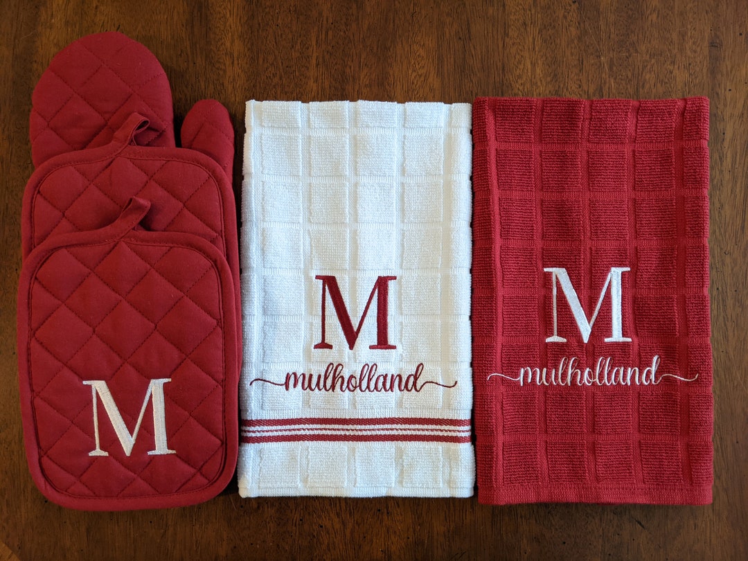 Personalized Embroidered Kitchen Towel Set / Wedding Gift Couple Unique