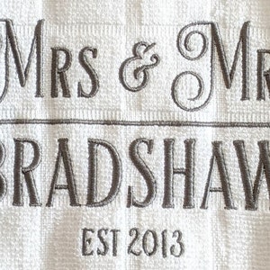 Personalized Embroidered Kitchen Towel Set / Mr and Mr / Mrs and Mrs / Mr and Mrs / Wedding Gift Couple Unique/ Custom Anniversary Gift image 3