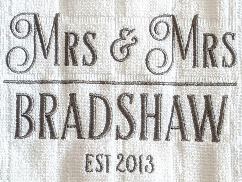 Personalized Embroidered Kitchen Towel Set / Mr and Mr / Mrs and Mrs / Mr and Mrs / Wedding Gift Couple Unique/ Custom Anniversary Gift image 3