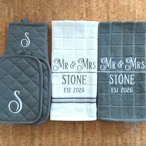 Personalized Couples Embroidered Kitchen Towel Set