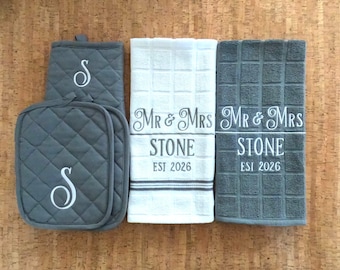 Personalized Couples Embroidered Kitchen Towel Set