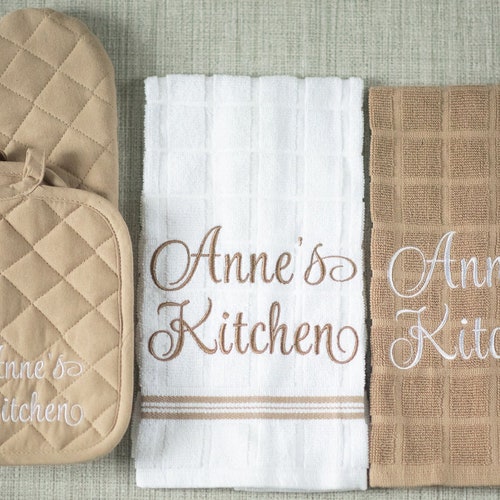 Personalized Embroidered Kitchen Towel Set 5 Pieces / Etsy